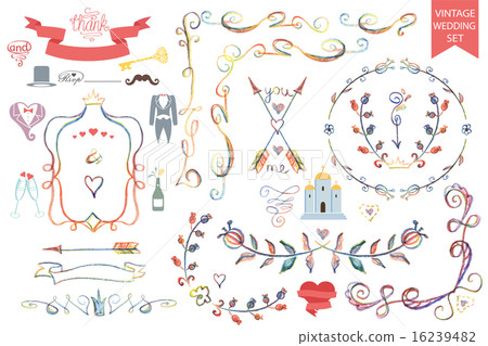 Vintage wedding Floral doodle Decor,icon set.Groom Vintage wedding Floral doodle Decor,icon set.Groom 16239482