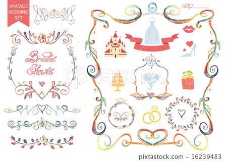 Vintage wedding Floral doodle Decor,icon set.Bride Vintage wedding Floral doodle Decor,icon set.Bride 16239483