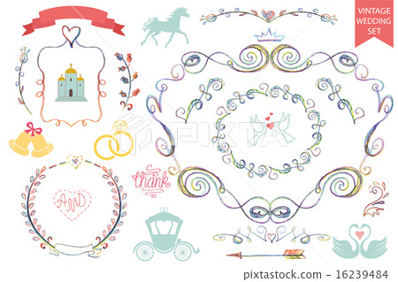 Vintage wedding icons,Floral doodle Decor set Vintage wedding icons,Floral doodle Decor set 16239484