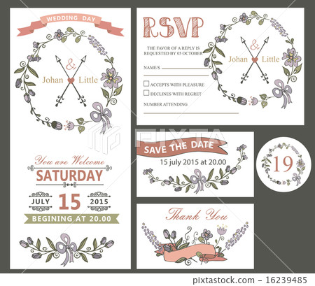 Vintage wedding design template set with flowers 16239485