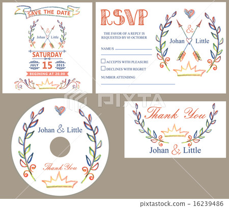 Vintage wedding design template.Colored doodles Vintage wedding design template.Colored doodles 16239486