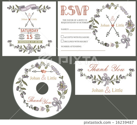 Vintage wedding design template set.Flowers decor Vintage wedding design template set.Flowers decor 16239487