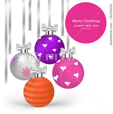 Christmas balls with ribbon and bow, vector... - Stock Illustration ...