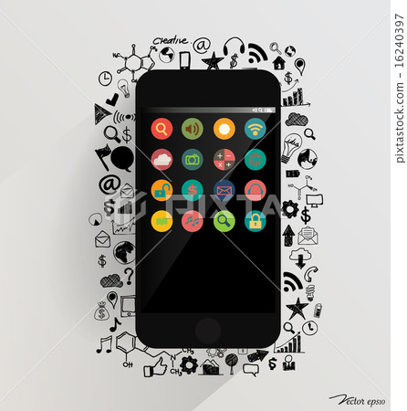 Touchscreen device with application icon. Vector illustration. 16240397