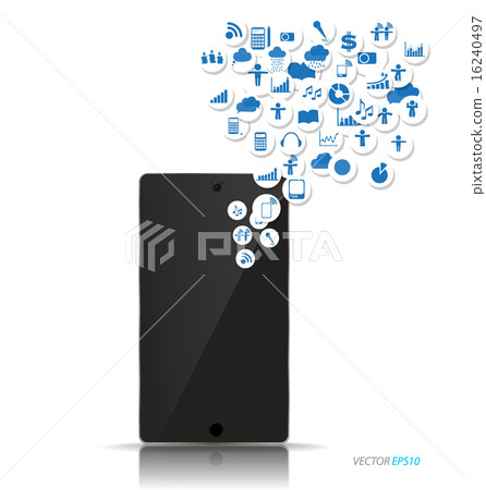 Touchscreen device with cloud of colorful application. Vector il Touchscreen device with cloud of colorful application. Vector il 16240497