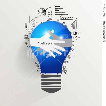 Light bulb with Handshake Logo template, drawing chart and graph 16240532