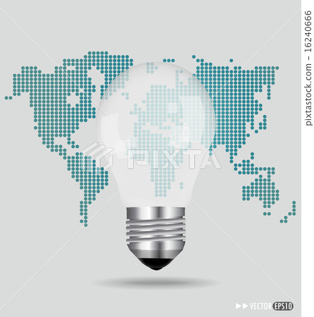 Illustration of an electric light bulb with a world map. Vector 16240666