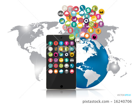 Touchscreen device with cloud of colorful application. Vector il Touchscreen device with cloud of colorful application. Vector il 16240706