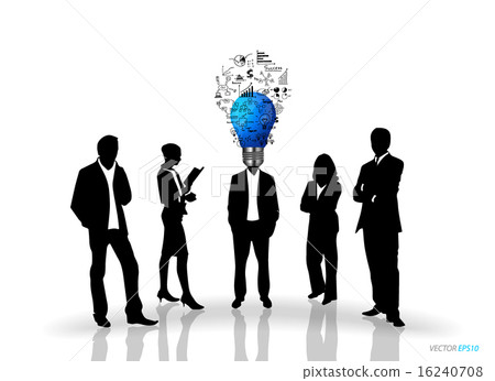 Bulb headed man and business people silhouettes. Vector illustra Bulb headed man and business people silhouettes. Vector illustra 16240708