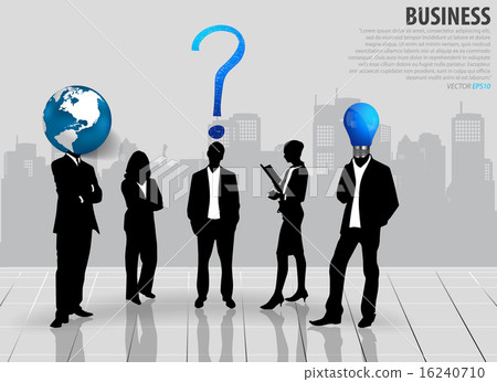 Business people silhouettes with building background. Vector ill 16240710