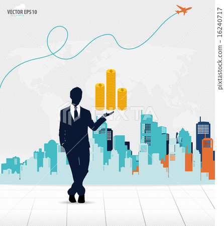 Businessman showing money with building background. Vector illus Businessman showing money with building background. Vector illus 16240717