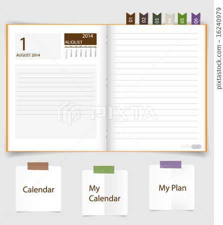 2014 calendar on notebook paper, August. Vector illustration. 2014 calendar on notebook paper, August. Vector illustration. 16240979