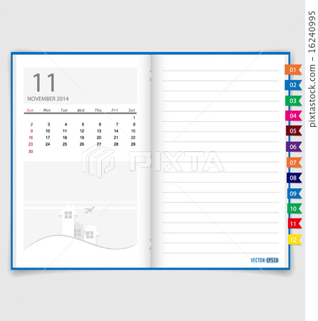 2014 calendar on notebook paper, November. Vector illustration. 2014 calendar on notebook paper, November. Vector illustration. 16240995