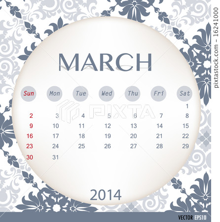 2014 calendar, vintage calendar template for March. Vector illus 2014 calendar, vintage calendar template for March. Vector illus 16241000