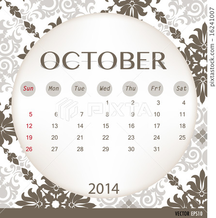 2014 calendar, vintage calendar template for October. Vector ill 2014 calendar, vintage calendar template for October. Vector ill 16241007