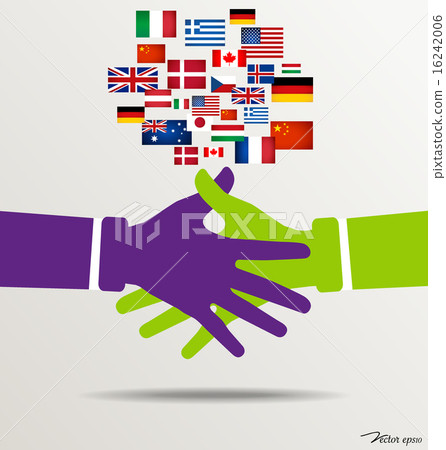 Handshake, Teamwork Hands Logo with flags background. Vector ill 16242006