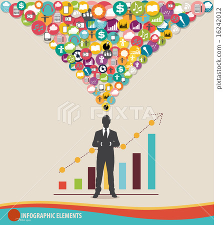 Infographic design template - businessman with colorful applicat Infographic design template - businessman with colorful applicat 16242012
