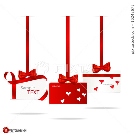 Cards with red gift bows and red ribbons. Vector illustration. Cards with red gift bows and red ribbons. Vector illustration. 16242673