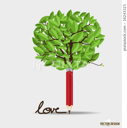Pencil with leaf. Vector illustration. 16243323