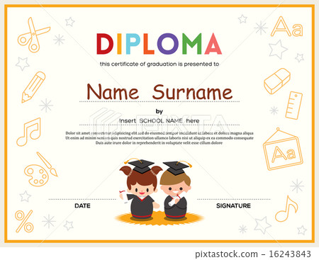 Preschool Kids Diploma certificate design template 16243843