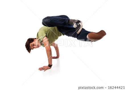 Hip hop dancer performing isolated over white 16244421