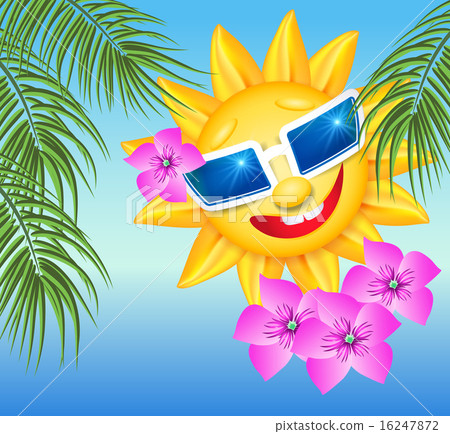 Smiling sun in glasses with palm branches Smiling sun in glasses with palm branches 16247872