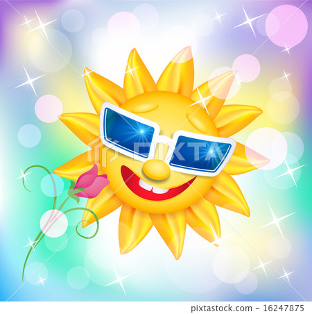 Smiling shines sun in glasses with flower Smiling shines sun in glasses with flower 16247875