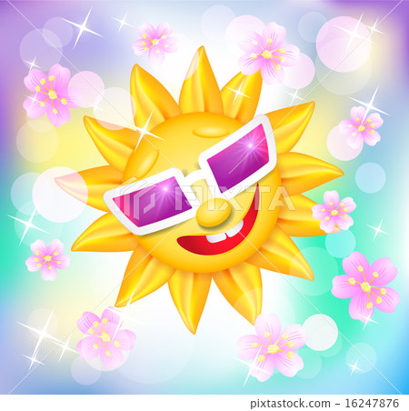 Smiling shines sun in glasses with flowers Smiling shines sun in glasses with flowers 16247876