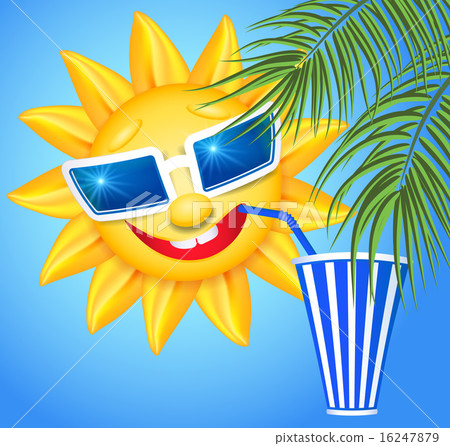 Funny sun drinking cool drink from straws Funny sun drinking cool drink from straws 16247879