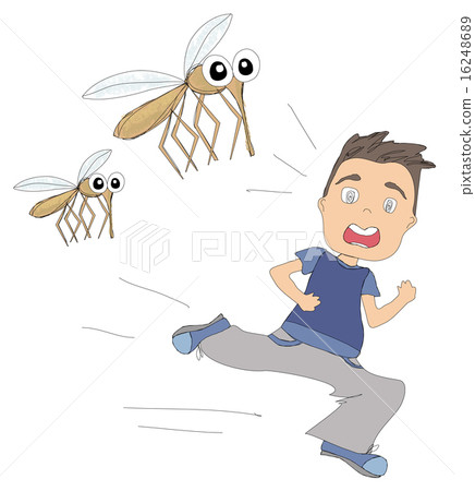 boy runs away from mosquitoes boy runs away from mosquitoes 16248689