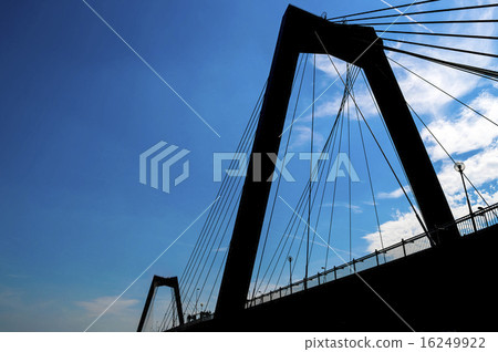 Rotterdam bridge silhouette in blue sky 16249922