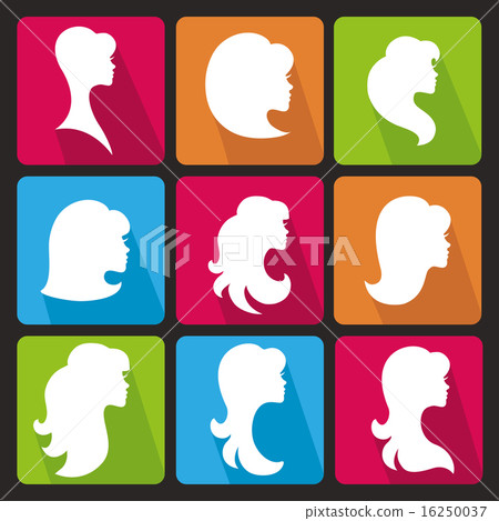 Girl face silhouette.Profiles Hair style.Icons set Girl face silhouette.Profiles Hair style.Icons set 16250037