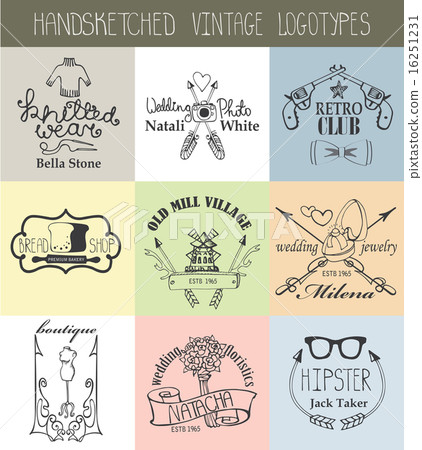 Vintage logotypes set.Doodle hand drawn sketched 16251231