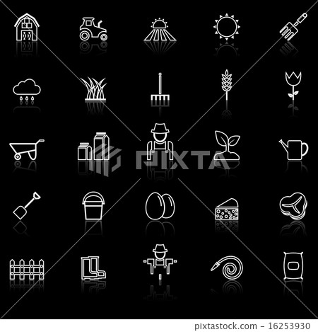 Farming line icons with reflect on white 16253930