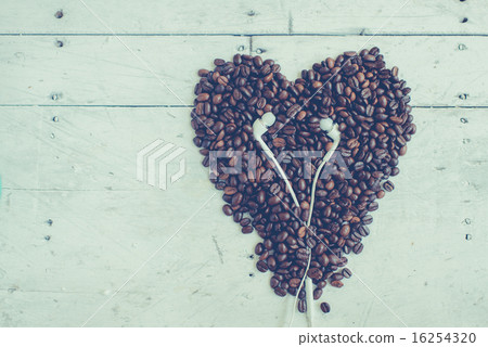 Headphones on heart shape coffee beans 16254320
