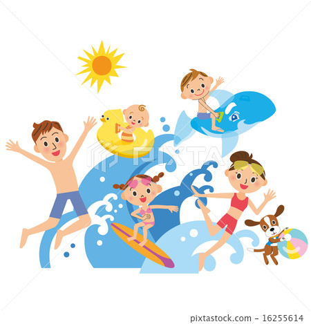 Family playing in the sea, pool 16255614