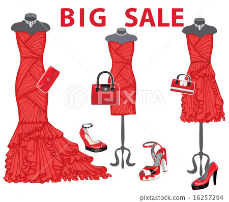 Three red coctail dresses with accessories.Sale 16257294