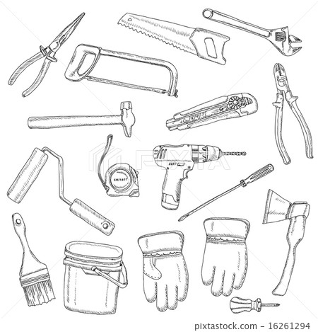 House renovation tools set black outline  16261294