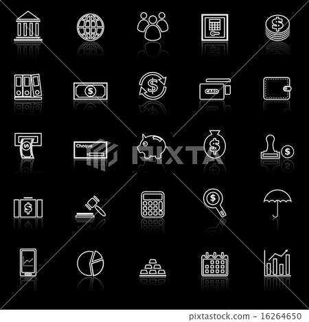 Banking line icons with reflect on black Banking line icons with reflect on black 16264650
