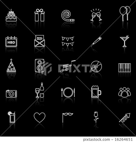 Birthday line icons with reflect on black Birthday line icons with reflect on black 16264651