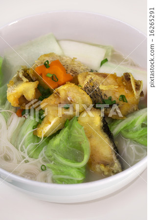 Fried fish rice noodle soup 16265291