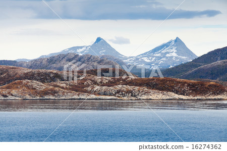Norwegian landscape with sea coast and mountain 16274362