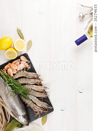 Fresh raw sea food with spices and white wine Fresh raw sea food with spices and white wine 16274635