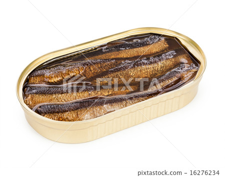 Open cans of sardines in oil isolated Open cans of sardines in oil isolated 16276234