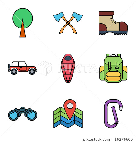 Camping flat vector icon set - Stock Illustration [16276609] - PIXTA