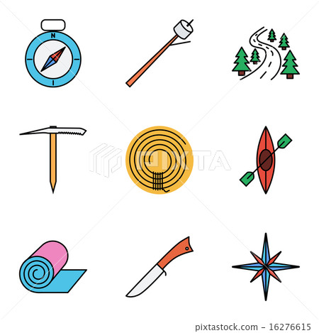 Camping flat vector icon set - Stock Illustration [16276615] - PIXTA