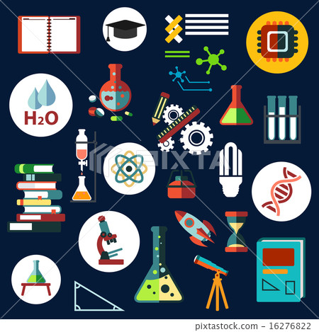Science flat physics and chemistry icons Science flat physics and chemistry icons 16276822