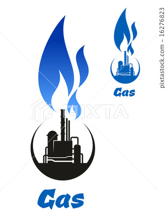 Gas processing black silhouette with blue flame Gas processing black silhouette with blue flame 16276823