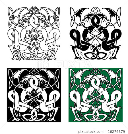 Dragons entwined in traditional celtic ornaments Dragons entwined in traditional celtic ornaments 16276879