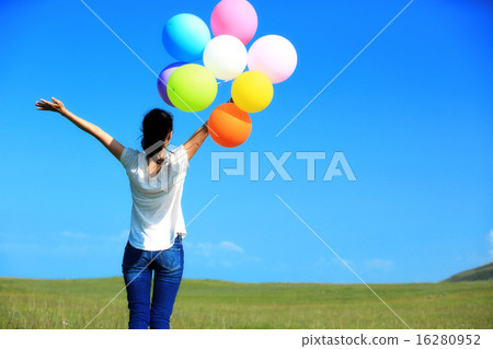 young asian woman with colorful balloons 16280952